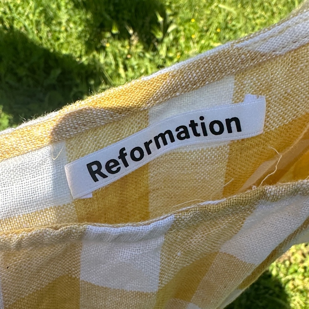 Reformation Butter Yellow Plaid Maxi Dress with Slit and Spaghetti Straps - Picture 3 of 7